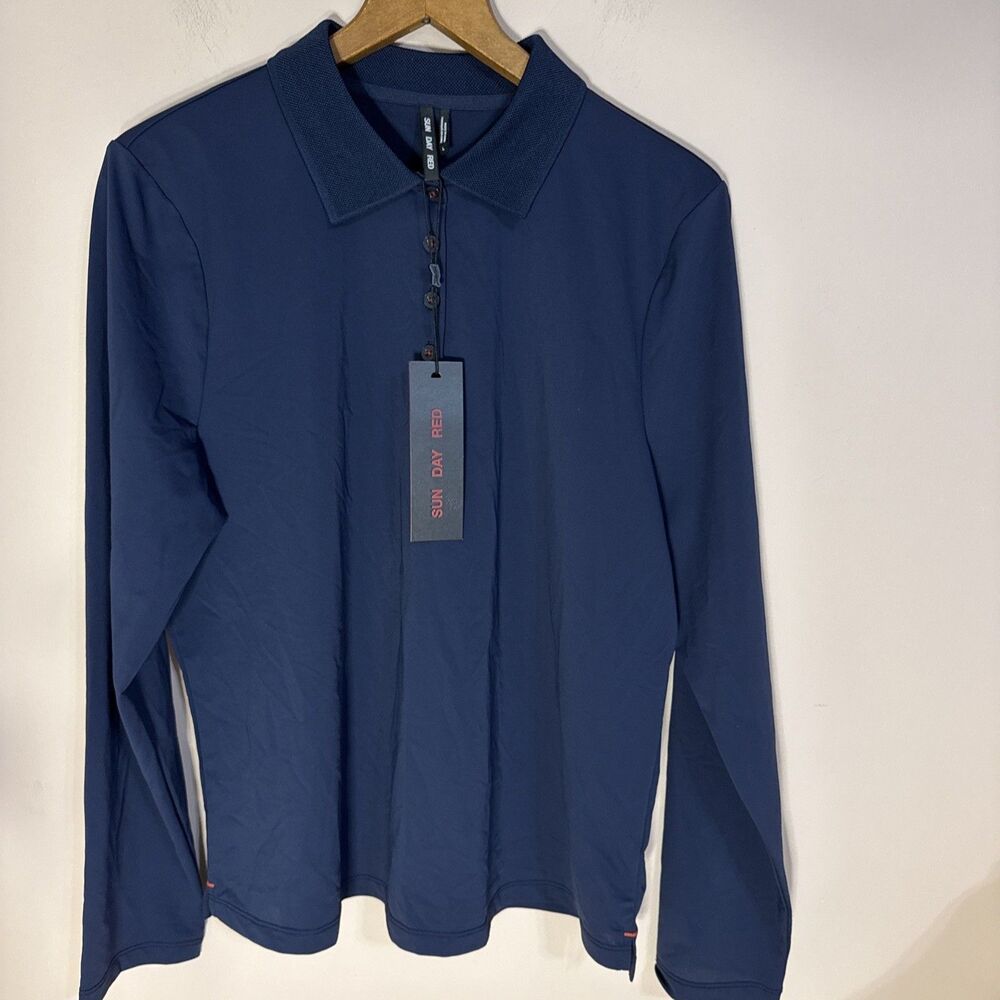 Sun Day Red X Tiger Women’s Large Long-Sleeve Performance Golf Polo Navy New